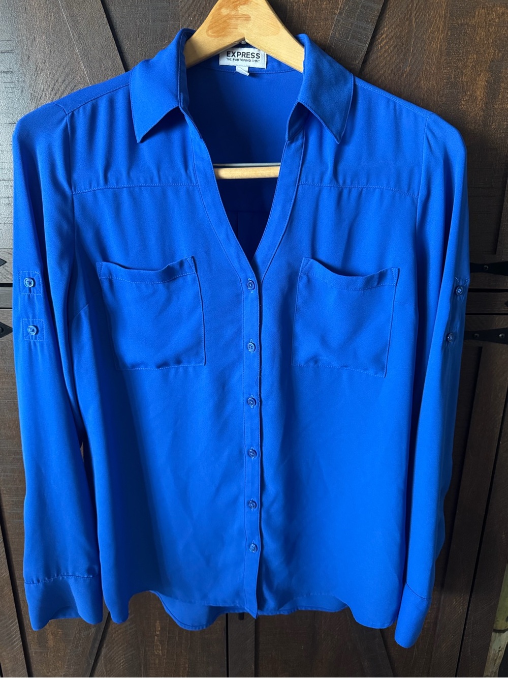 Express Women's Bright Royal Blue Button-Down Shirt Small